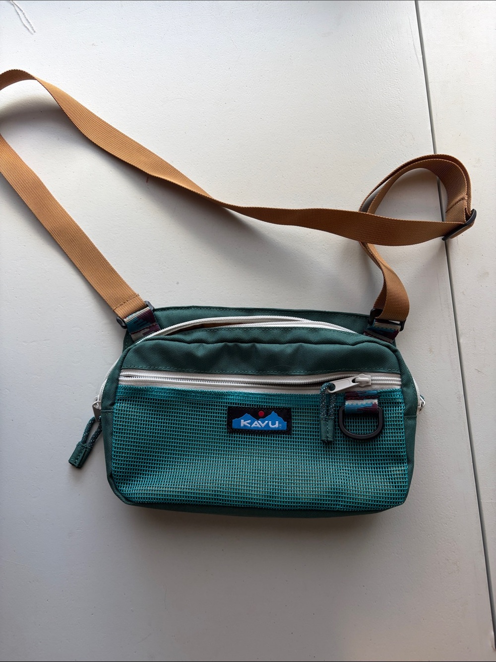 Kavu Teal and Tan Sling Belt Bag